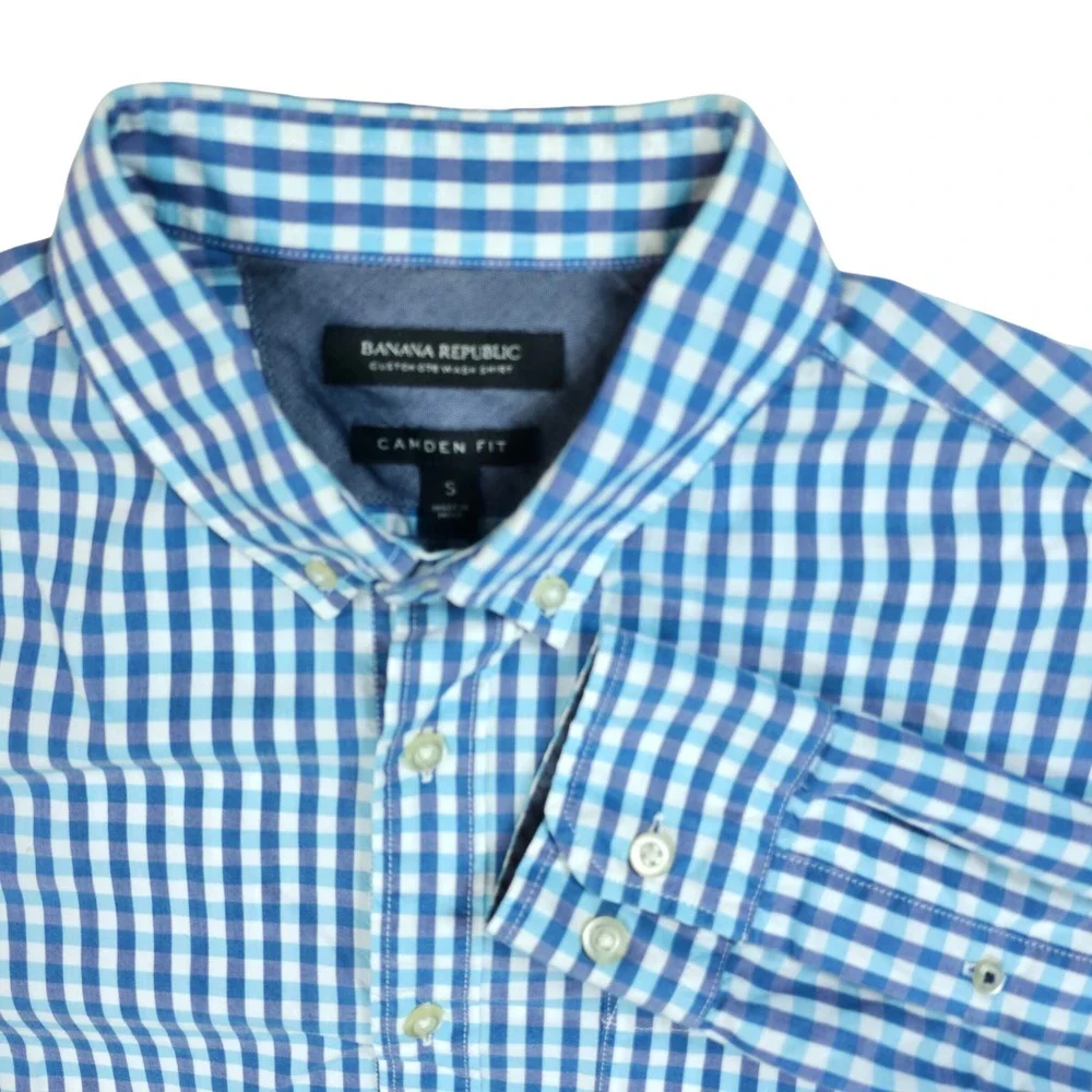 Banana Republic Mens Camden Fit‎ Blue Gingham Check Button Down Shirt Small S
